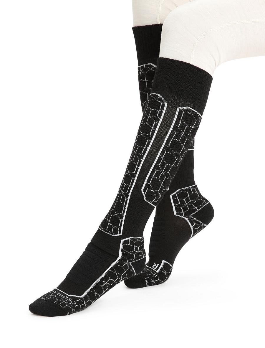 Black / Snow Women's Icebreaker Merino Ski+ Medium Over the Calf Alpine Geo Socks | USA 1408SGLO